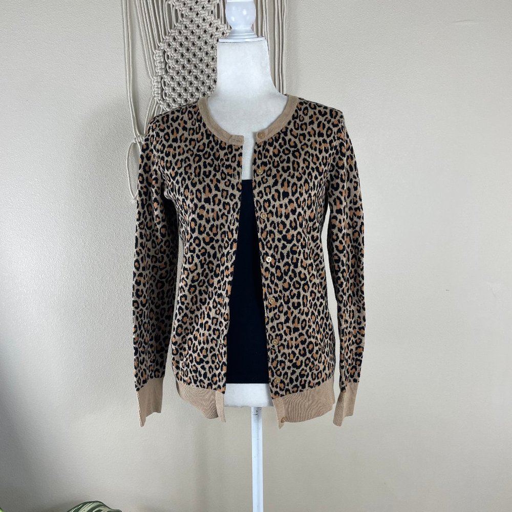 Merona knit leopard cheetah print button down cardigan sweater M